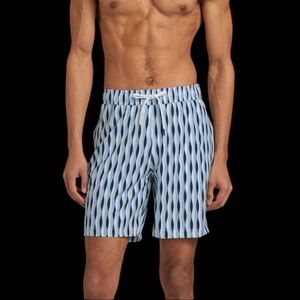 Saks Fifth Avenue Navy and Light Blue Wave Board Shorts XXL NWT